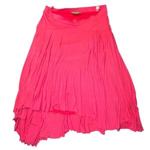 Lori Goldstein Skirt Tiered Ruffle Hem Flowy Casual Hot Pink Plus Size 1X Hi Low